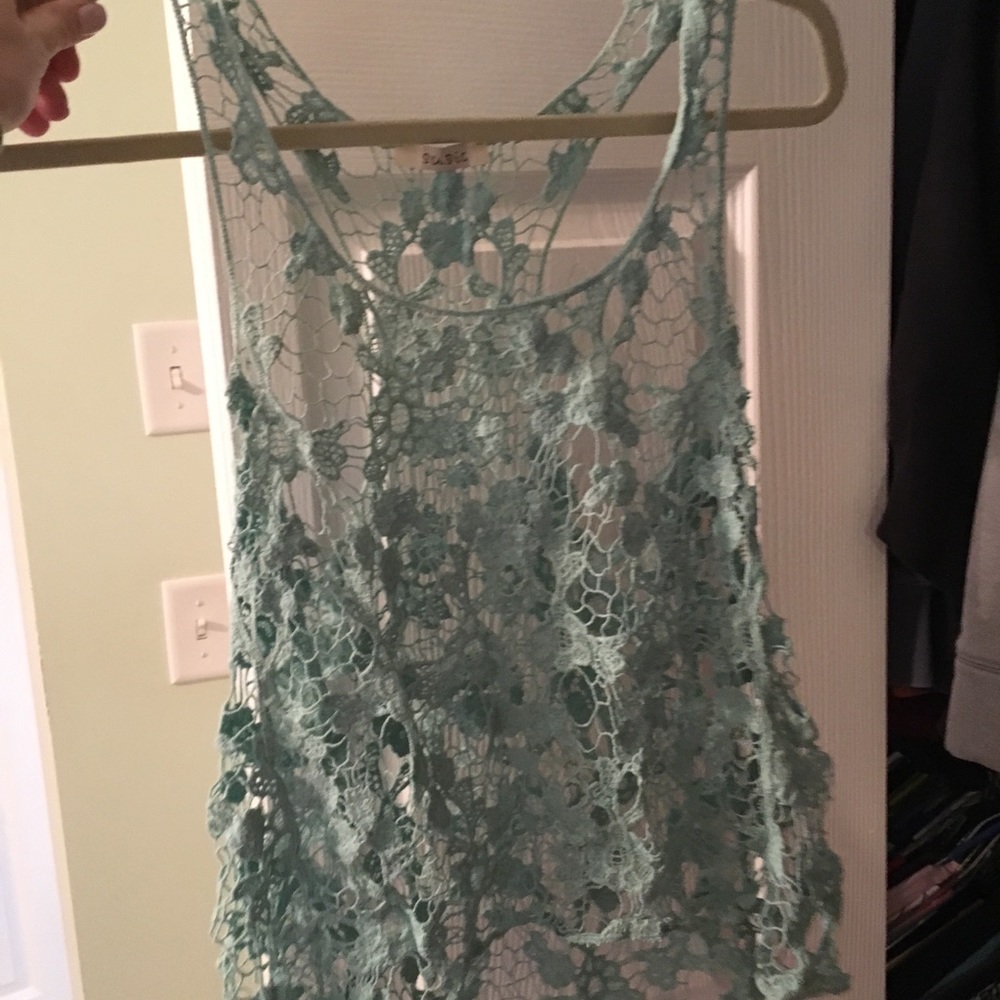 Teal lace tank